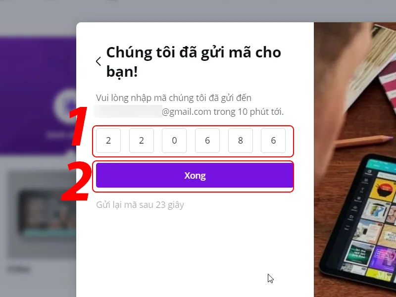 Nhập m&atilde; code được gửi về mail đăng k&yacute;.